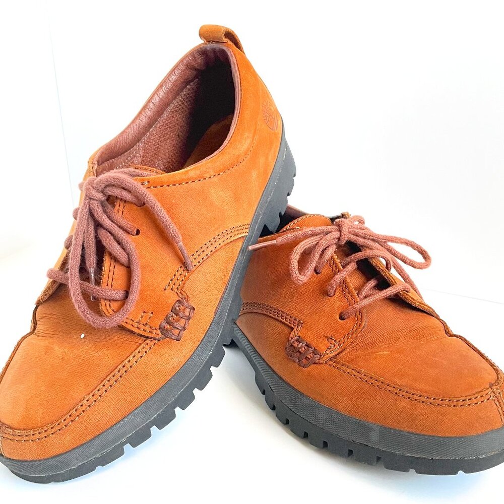 TIMBERLAND Womens Casual Sneakers Size 7M Brown Leather Lace Up Walking Comfort